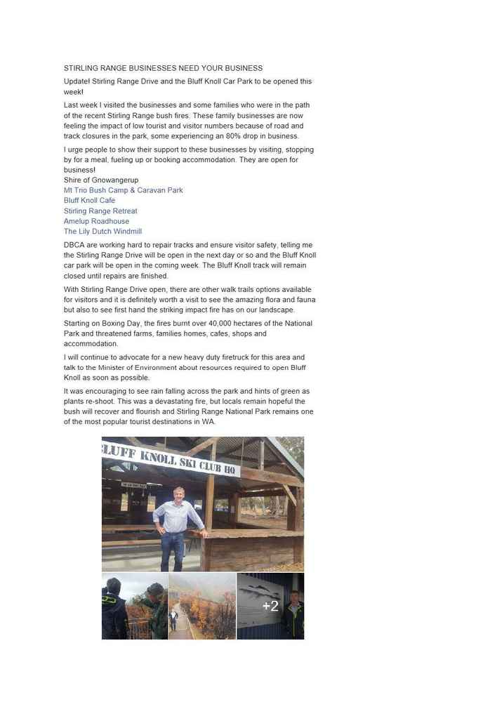 REQUEST FOR SUPPORT OF BUSHFIRE AFFECTED BUSINESSES